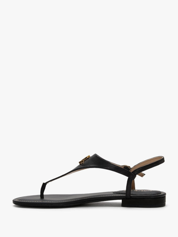 Ellington Black Leather Toe Post Sandals