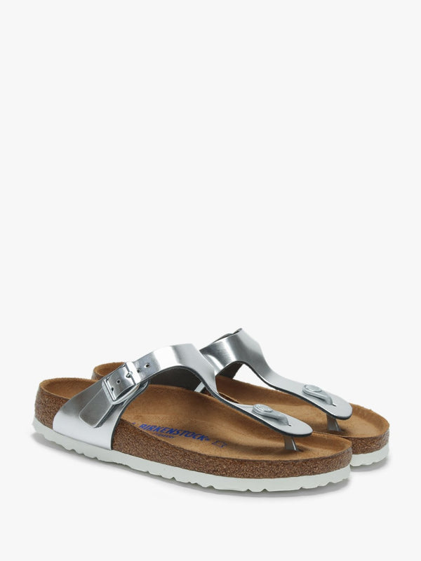 Gizeh Silver Leather Toe Post Sandals