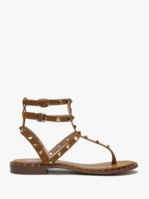 Cube Tan Square Studded Gladiator Sandals