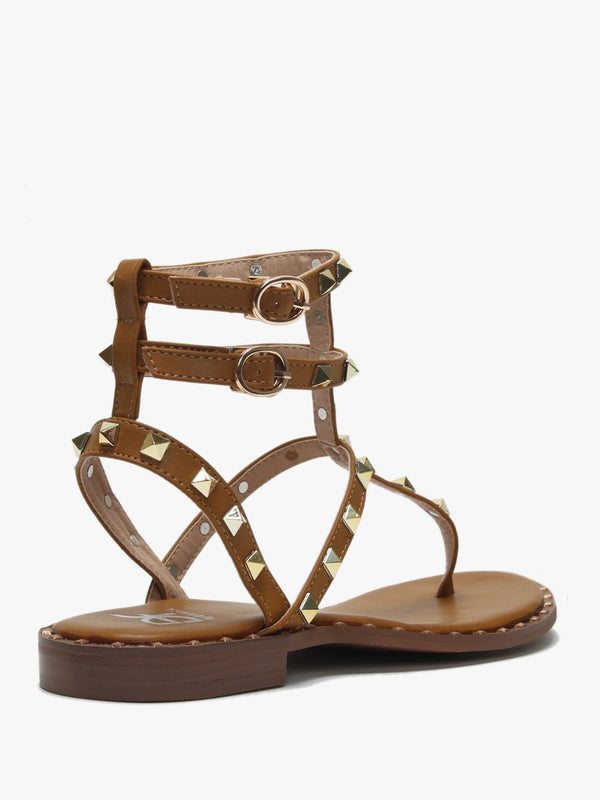 Cube Tan Square Studded Gladiator Sandals