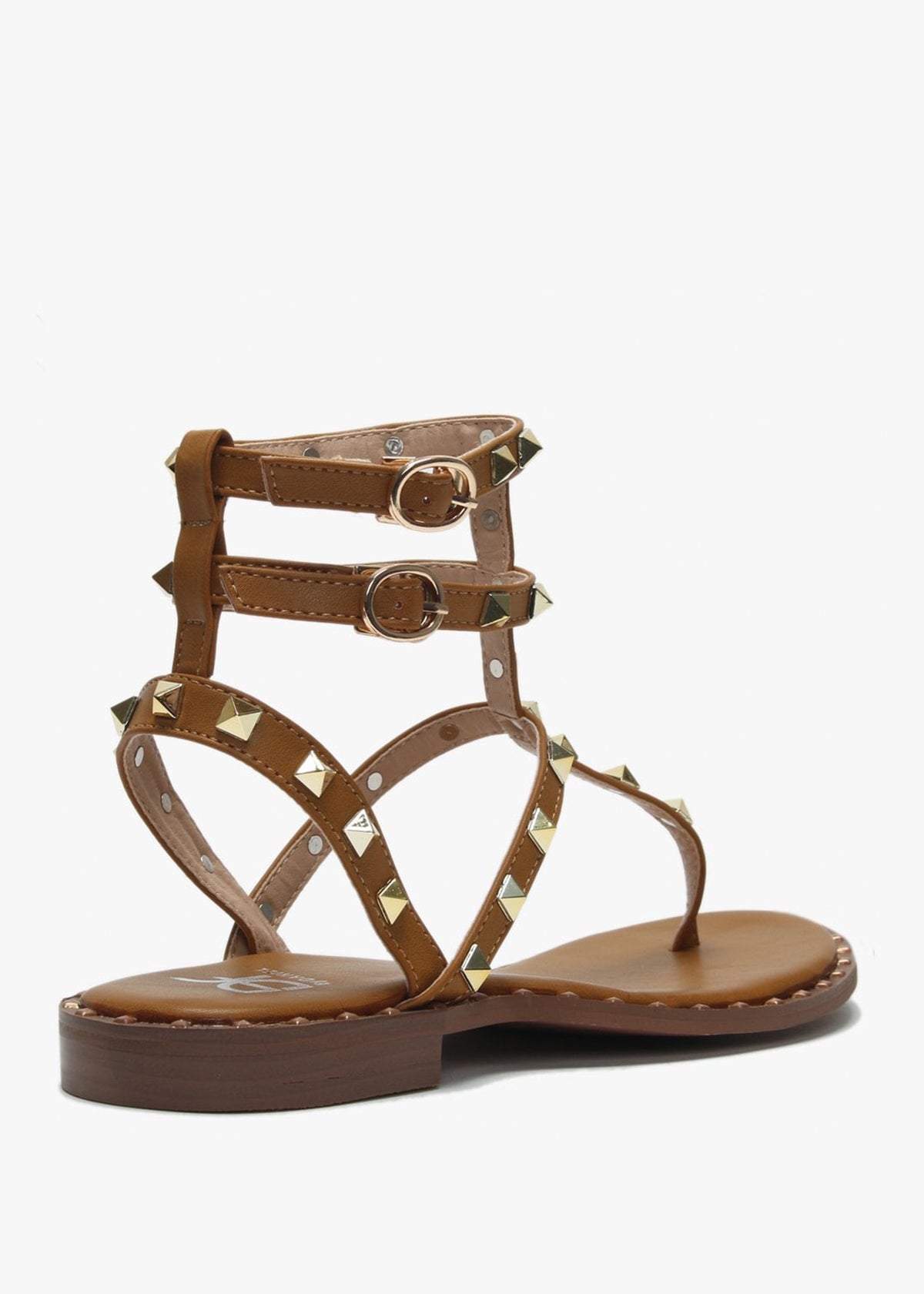 Cube Tan Square Studded Gladiator Sandals