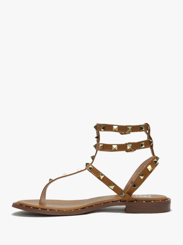 Cube Tan Square Studded Gladiator Sandals