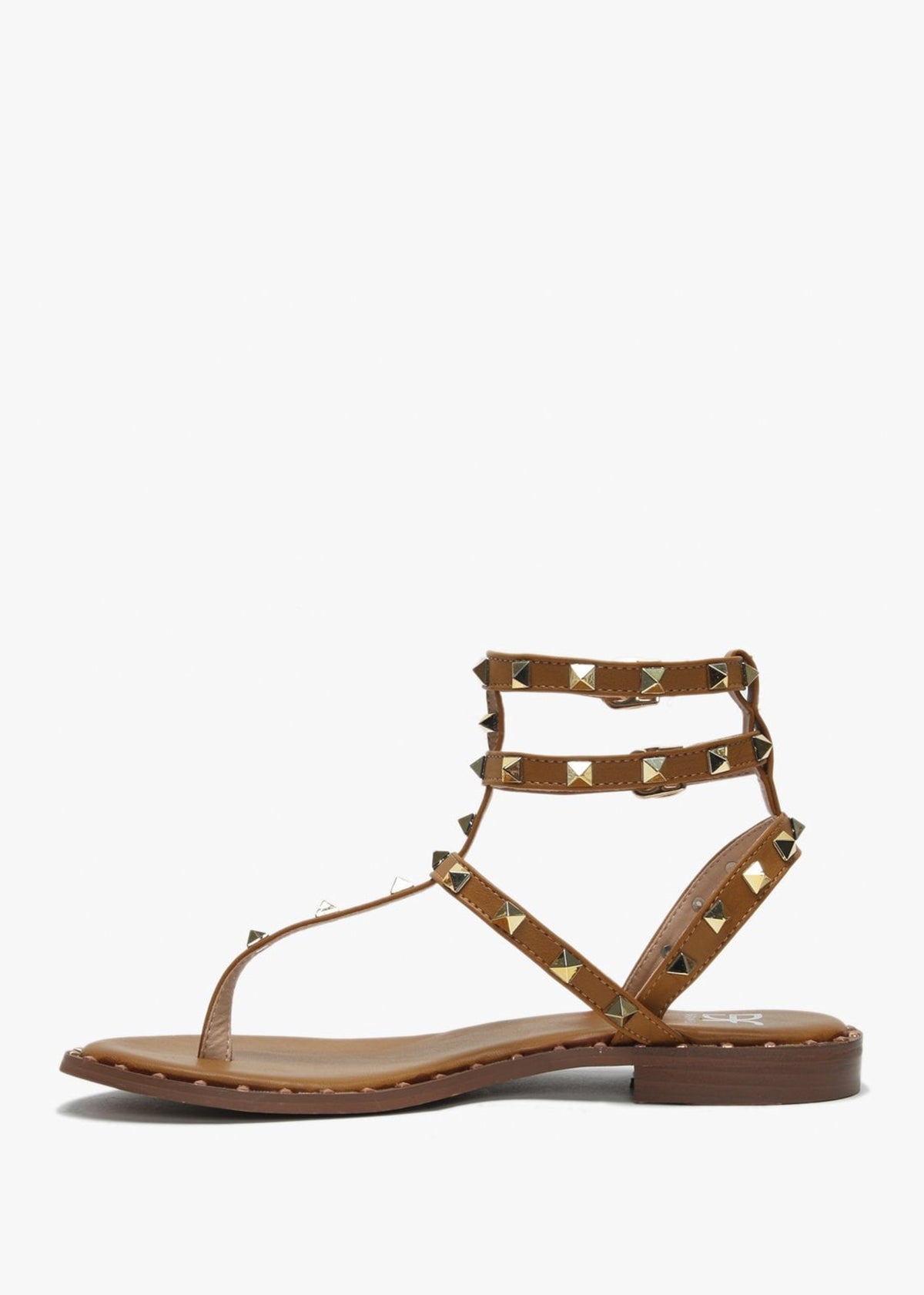 Cube Tan Square Studded Gladiator Sandals