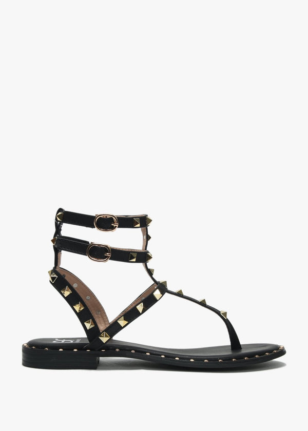 Cube Black Square Studded Gladiator Sandals