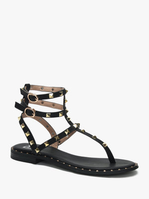Cube Black Square Studded Gladiator Sandals