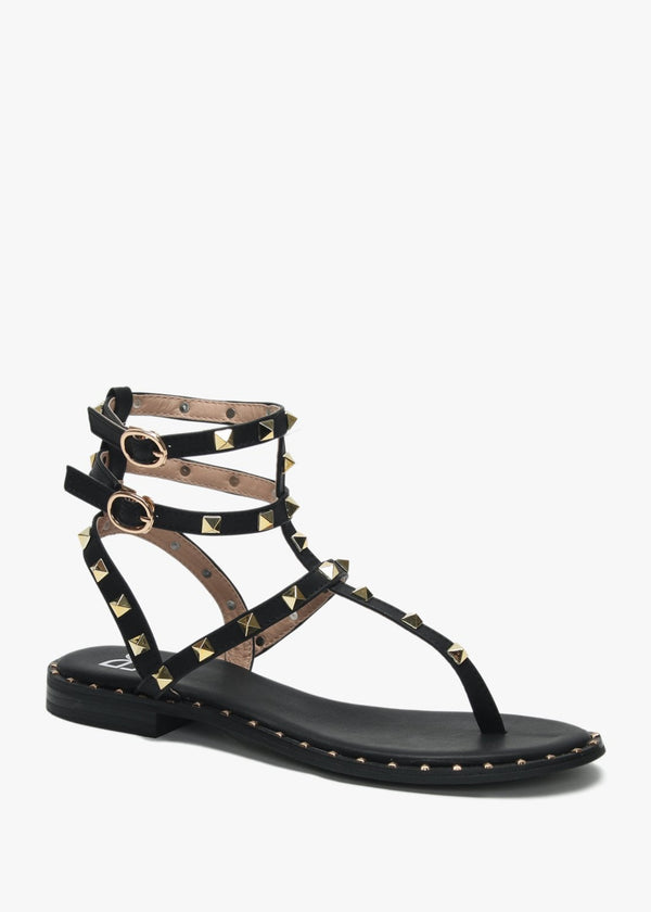 Cube Black Square Studded Gladiator Sandals