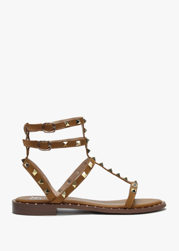 Cuboid Tan Studded Gladiator Sandals