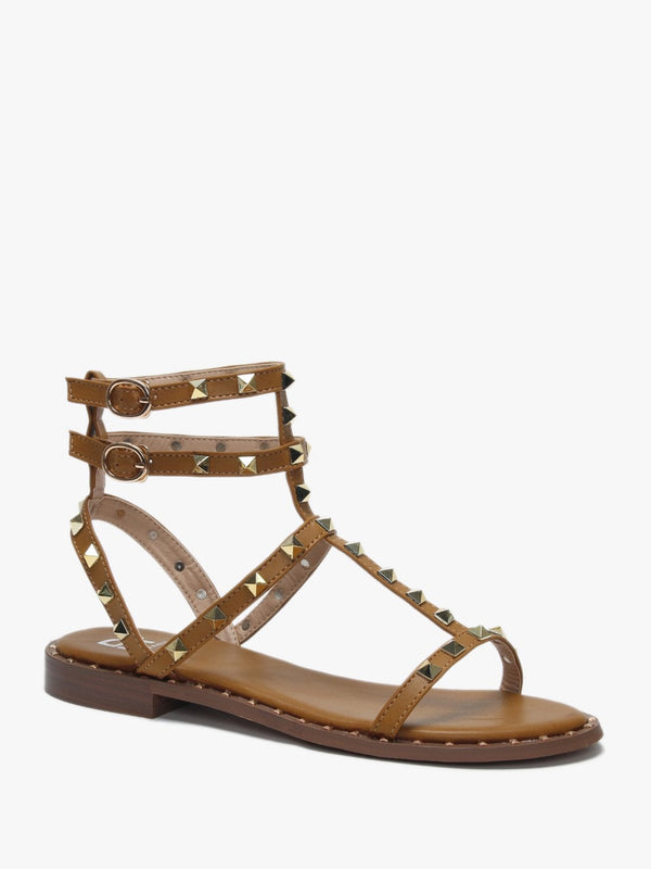 Cuboid Tan Studded Gladiator Sandals