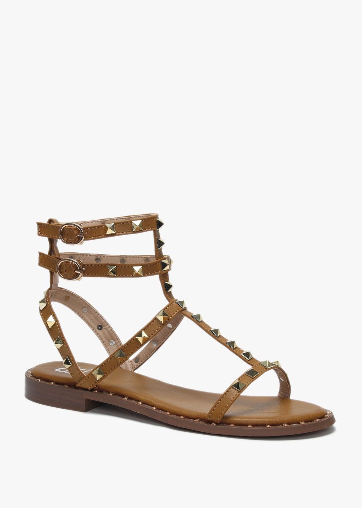 Cuboid Tan Studded Gladiator Sandals