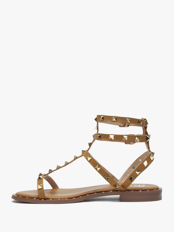 Cuboid Tan Studded Gladiator Sandals