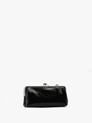 Crinkle Vegan Black Double Frame Purse On A Chain