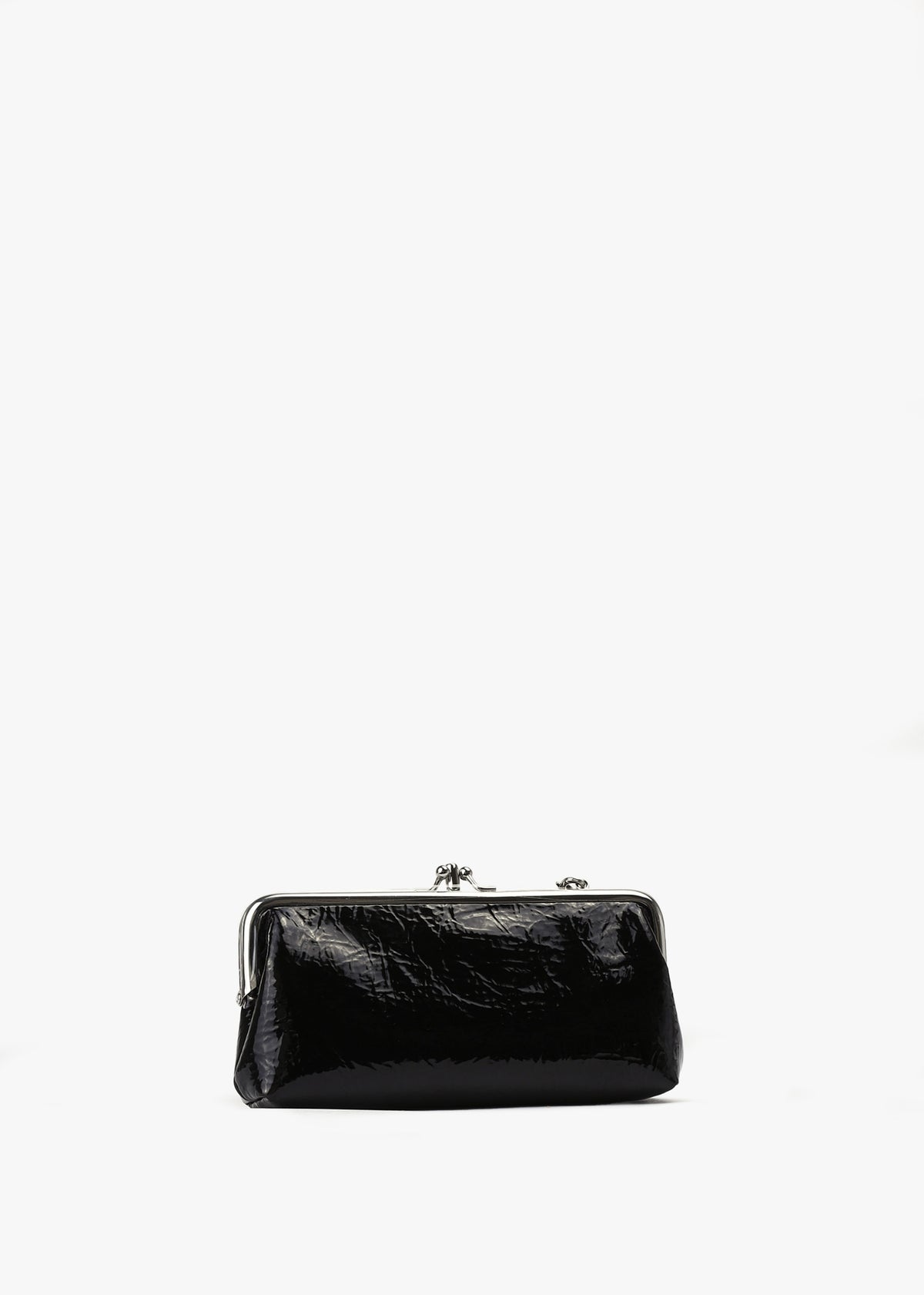 Crinkle Vegan Black Double Frame Purse On A Chain
