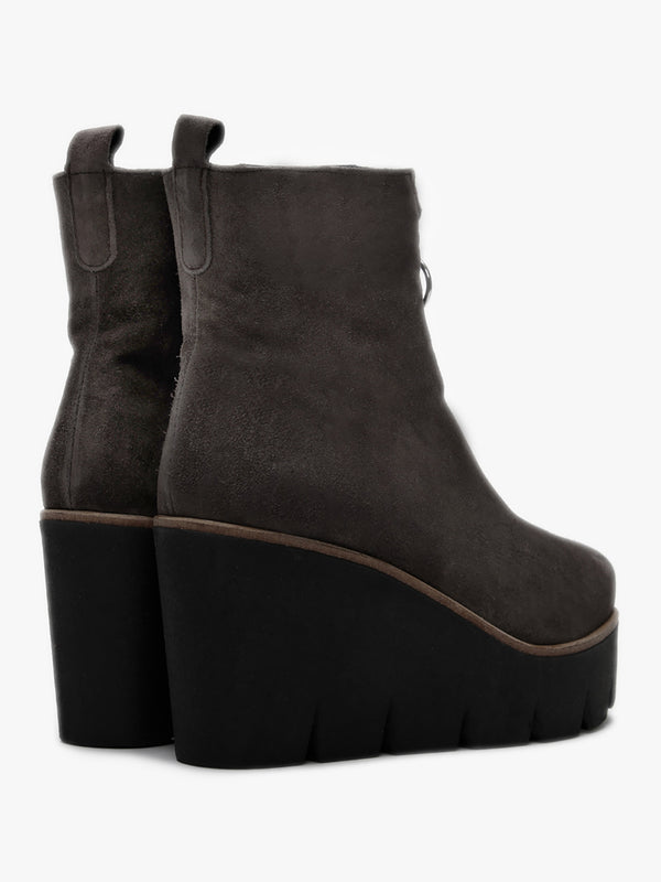 Hamal Grey Suede Zip Front Wedge Ankle Boots