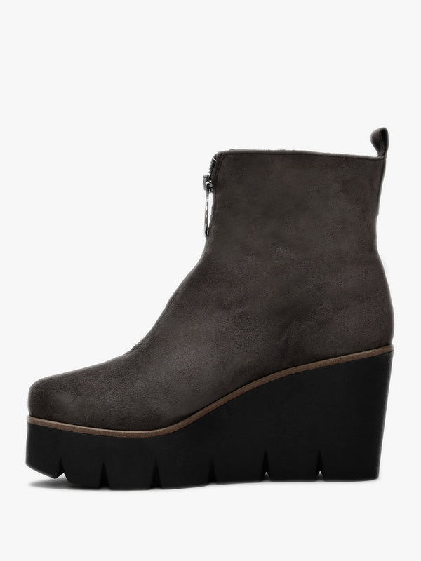 Hamal Grey Suede Zip Front Wedge Ankle Boots