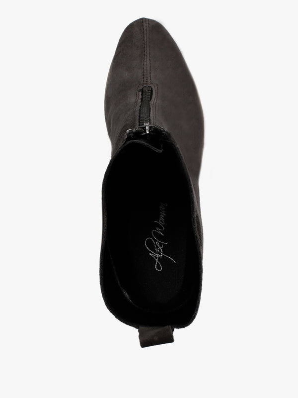 Hamal Grey Suede Zip Front Wedge Ankle Boots