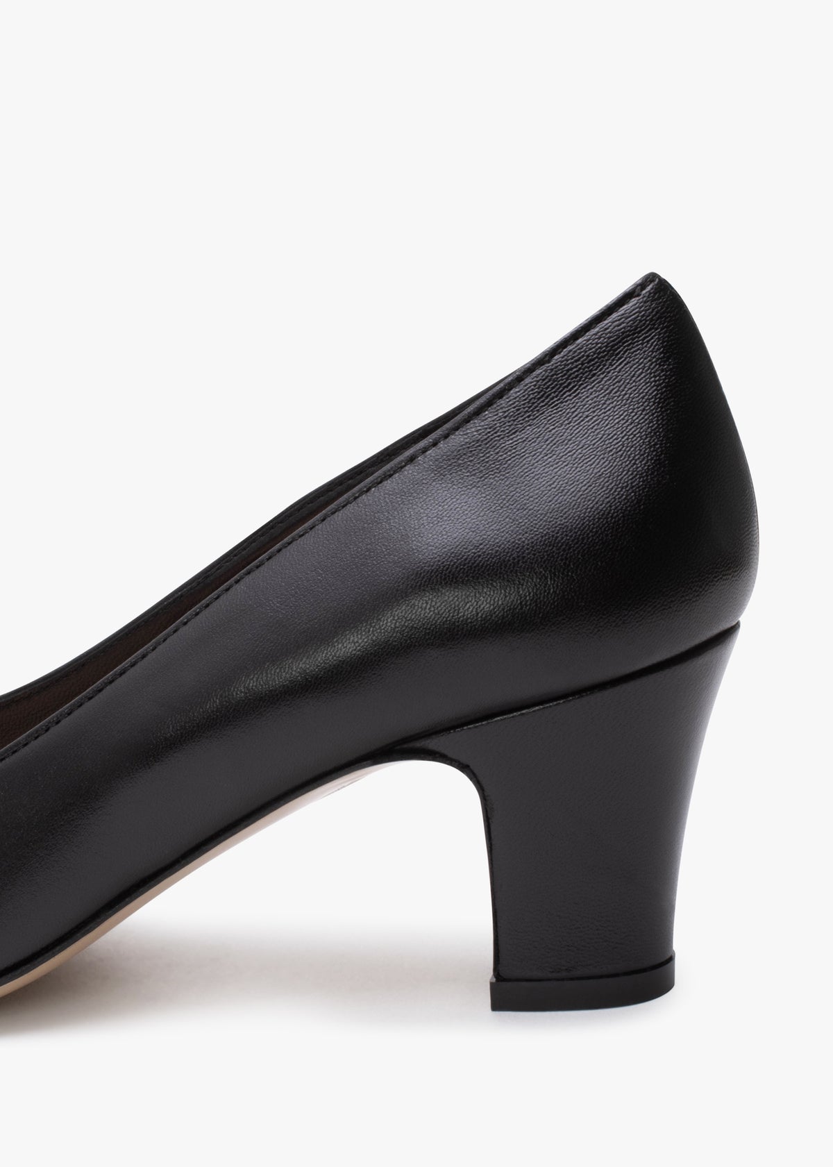 Akuna Black Leather Block Heel Court Shoes