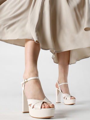 Avery Cream Leather Platform Heeled Sandals