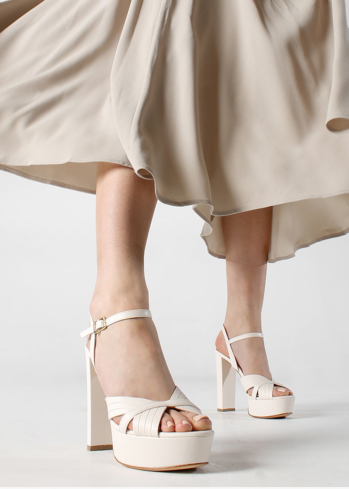 Avery Cream Leather Platform Heeled Sandals