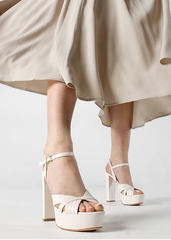Avery Cream Leather Platform Heeled Sandals