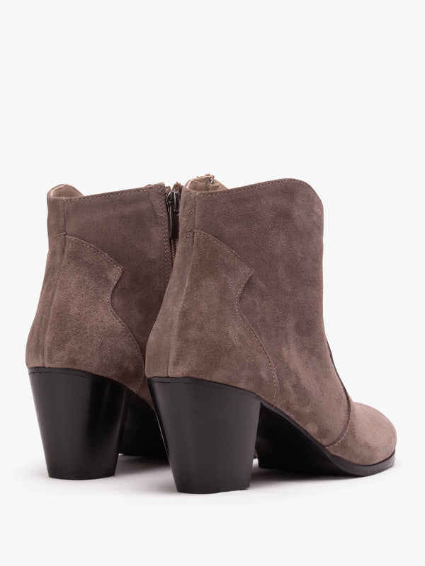 Barara Taupe Suede Western Ankle Boots