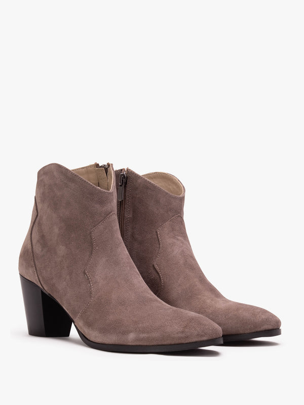 Barara Taupe Suede Western Ankle Boots