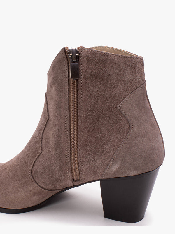 Barara Taupe Suede Western Ankle Boots