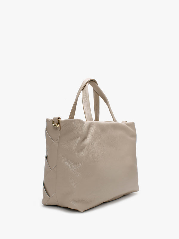 Ditote Taupe Leather Woven Tote Bag