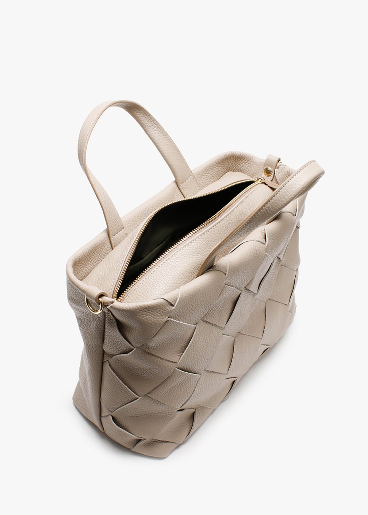 Ditote Taupe Leather Woven Tote Bag