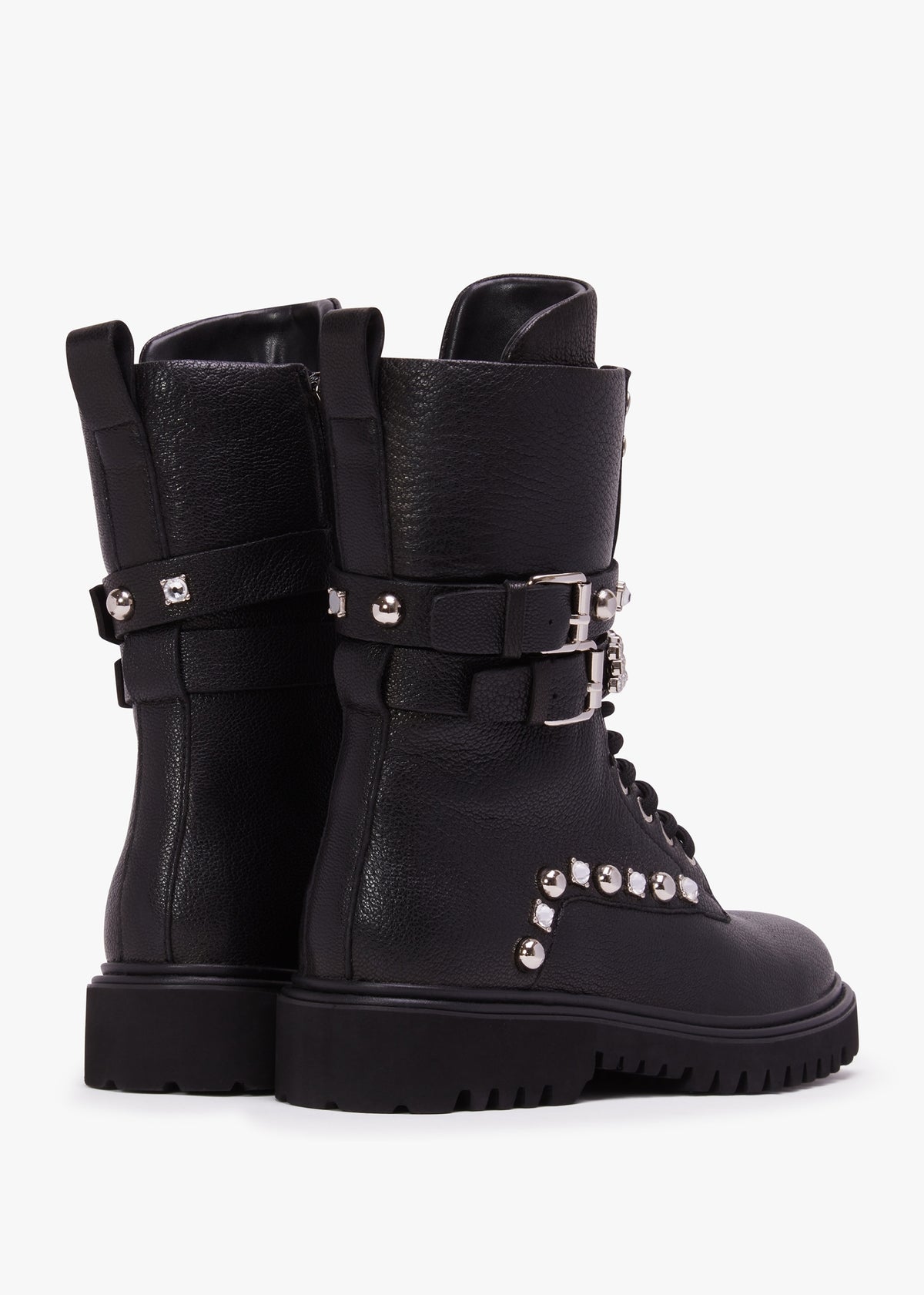 Ella Black Leather Embellished Tall Ankle Boots