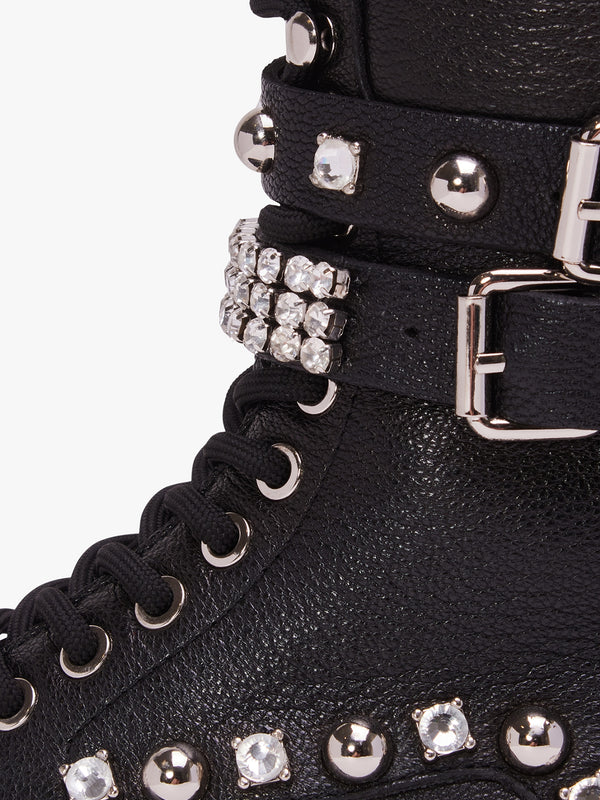 Ella Black Leather Embellished Tall Ankle Boots
