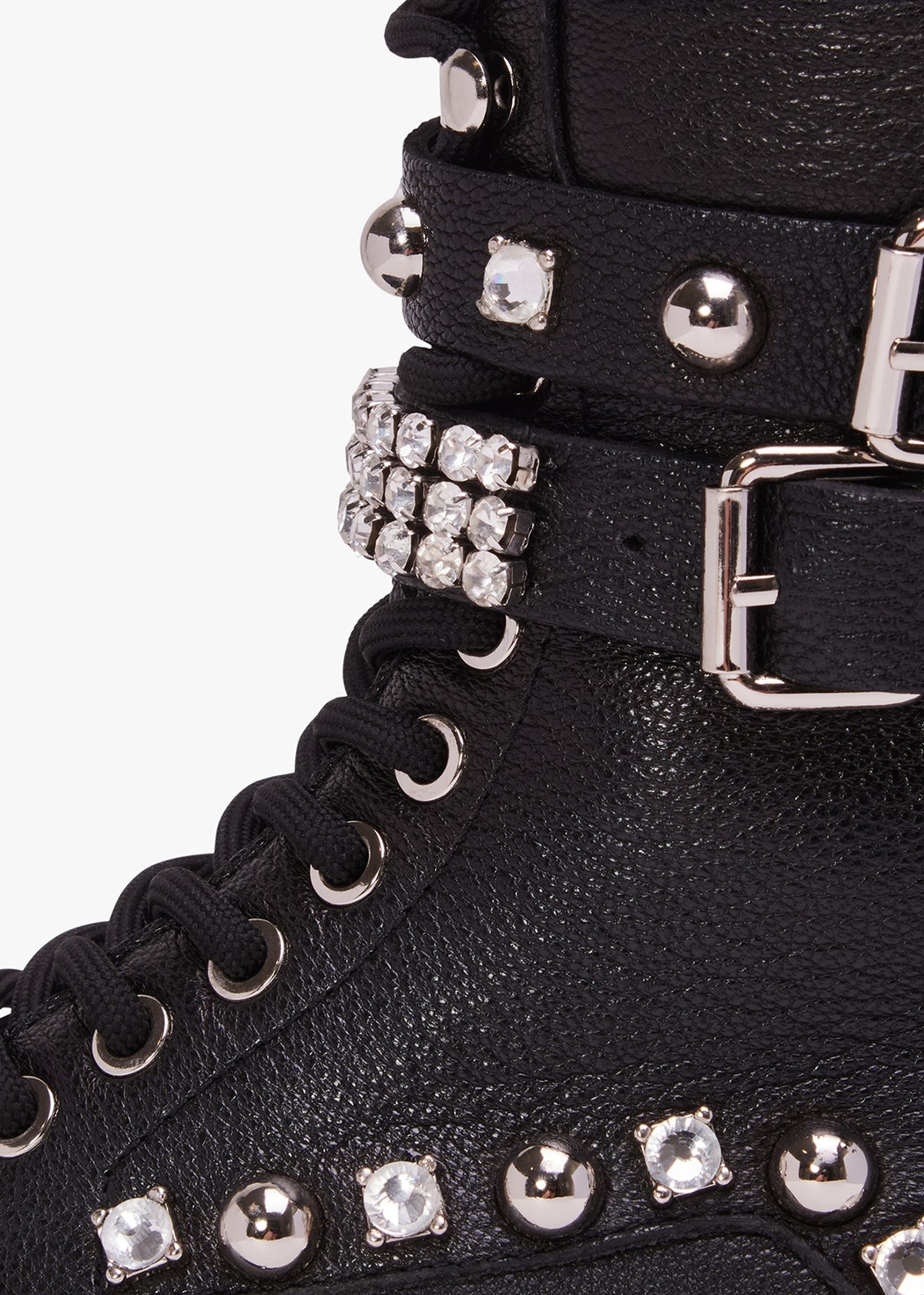 Ella Black Leather Embellished Tall Ankle Boots