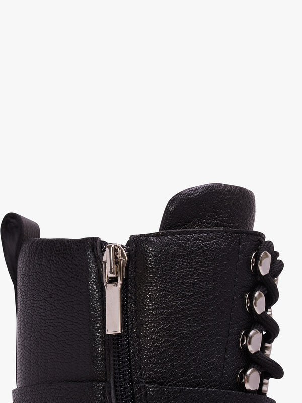 Ella Black Leather Embellished Tall Ankle Boots