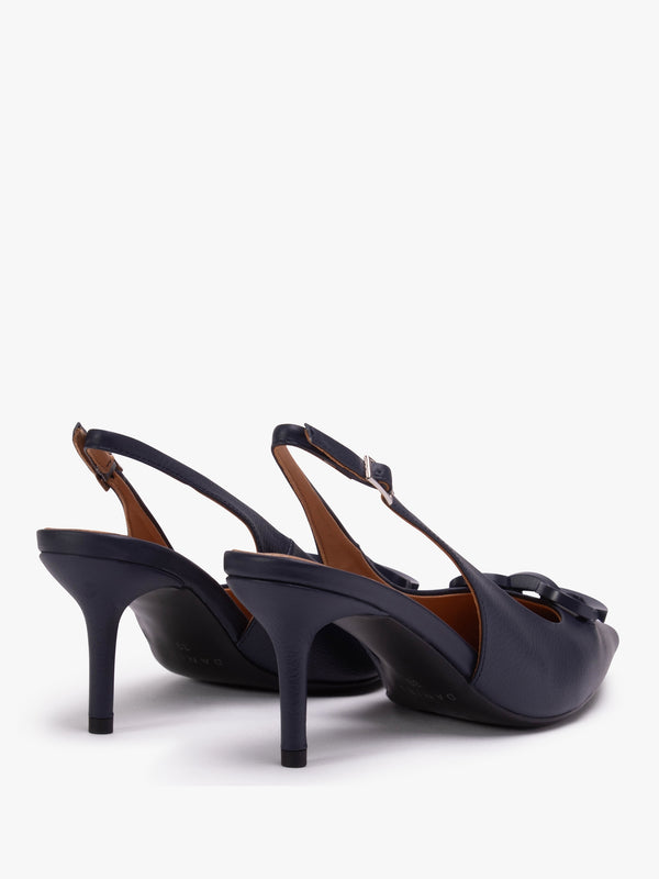 Eppie Navy Leather Mid Heel Sling Back Shoes
