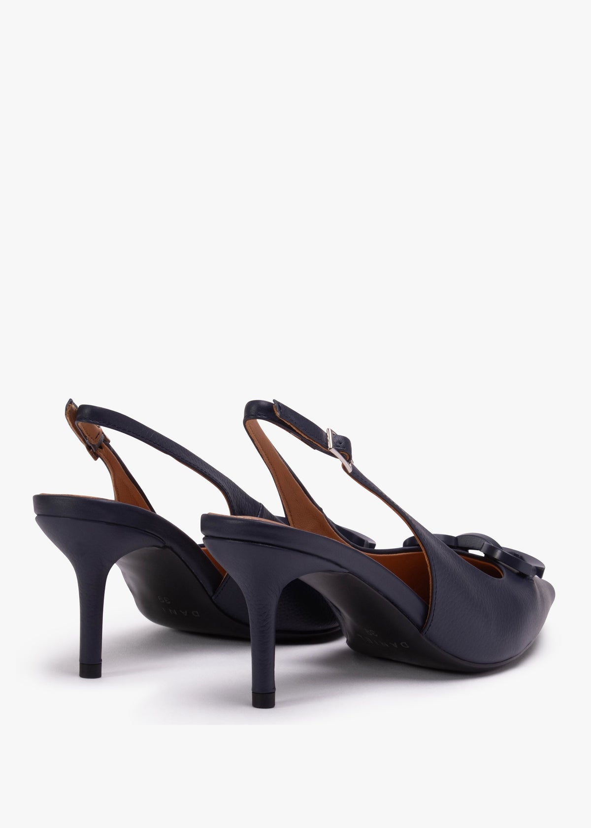 Eppie Navy Leather Mid Heel Sling Back Shoes