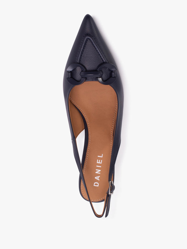Eppie Navy Leather Mid Heel Sling Back Shoes