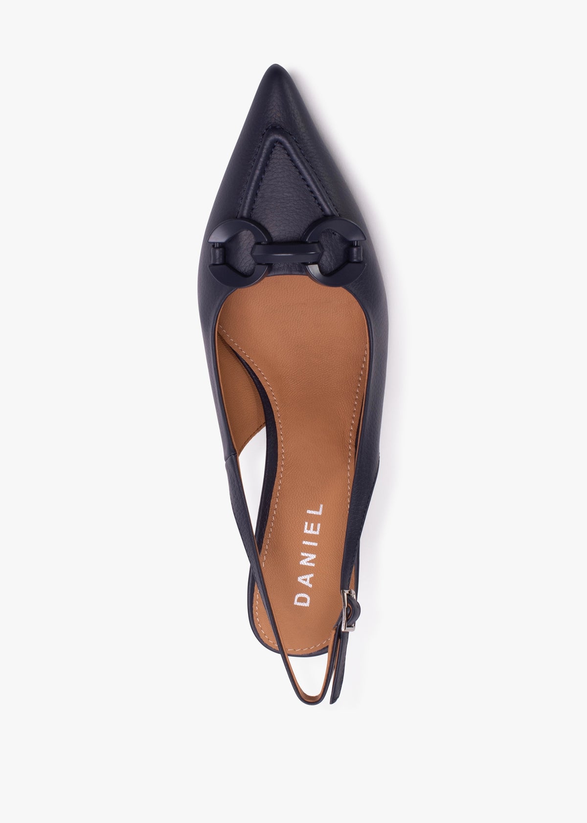 Eppie Navy Leather Mid Heel Sling Back Shoes