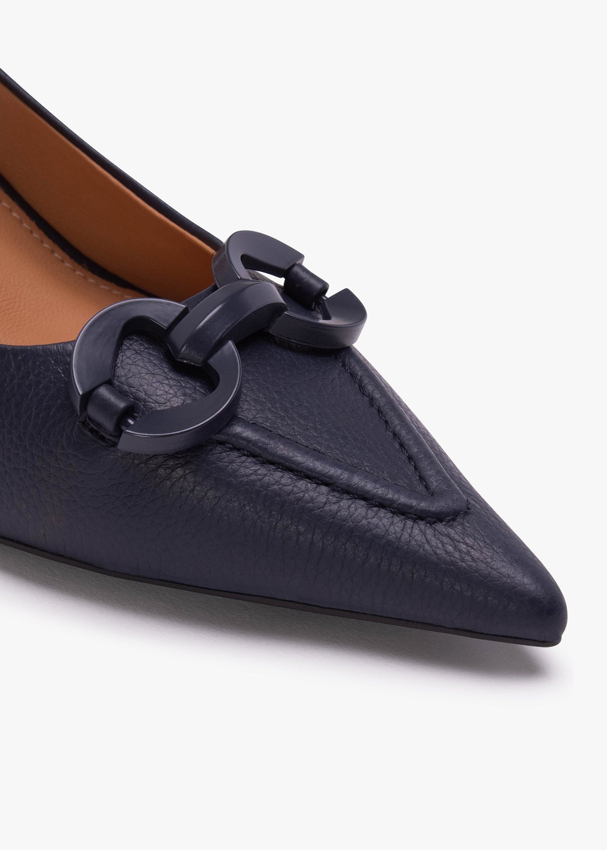 Eppie Navy Leather Mid Heel Sling Back Shoes