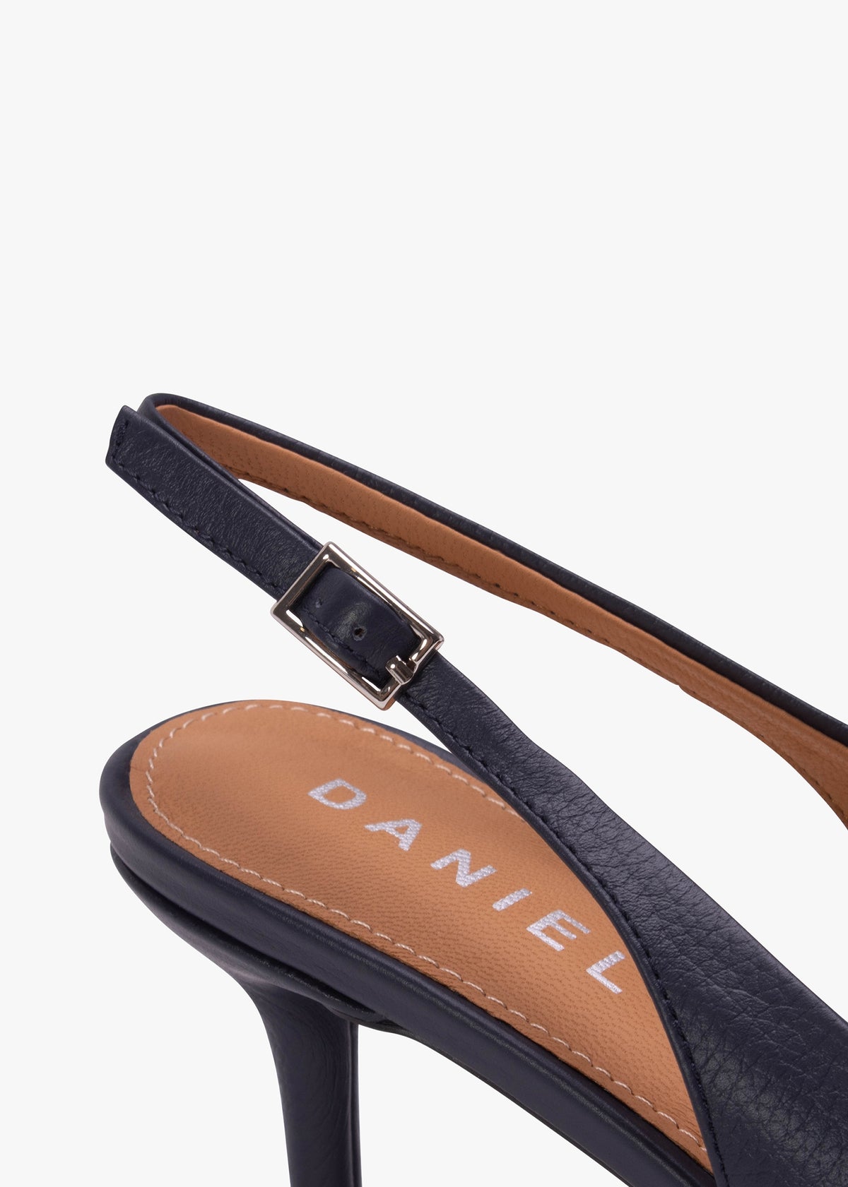 Eppie Navy Leather Mid Heel Sling Back Shoes