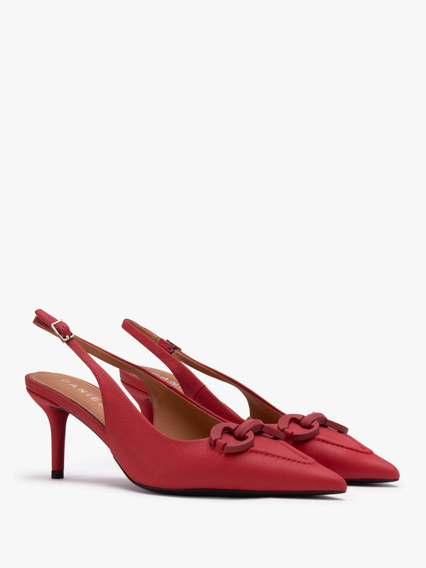 Eppie Red Leather Mid Heel Sling Back Shoes