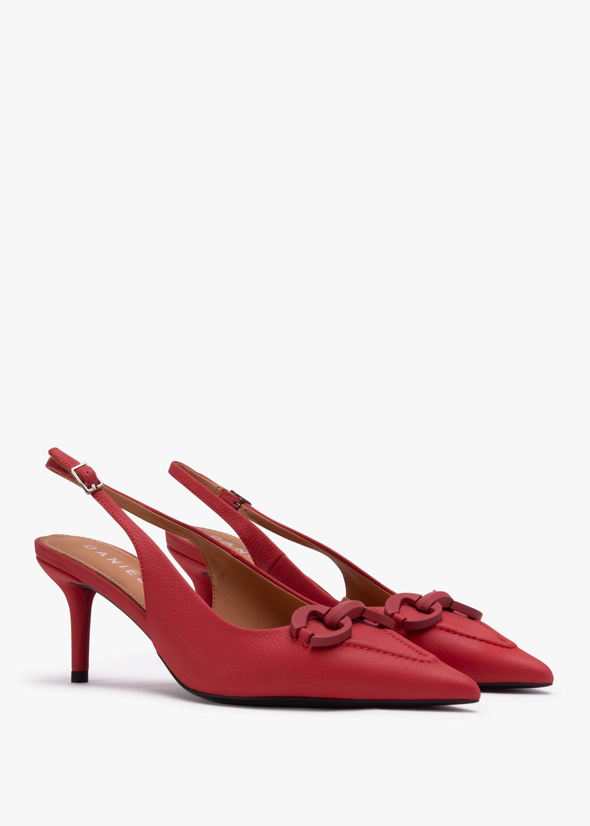 Eppie Red Leather Mid Heel Sling Back Shoes
