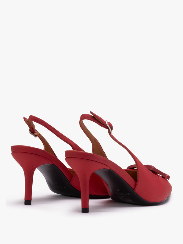 Eppie Red Leather Mid Heel Sling Back Shoes