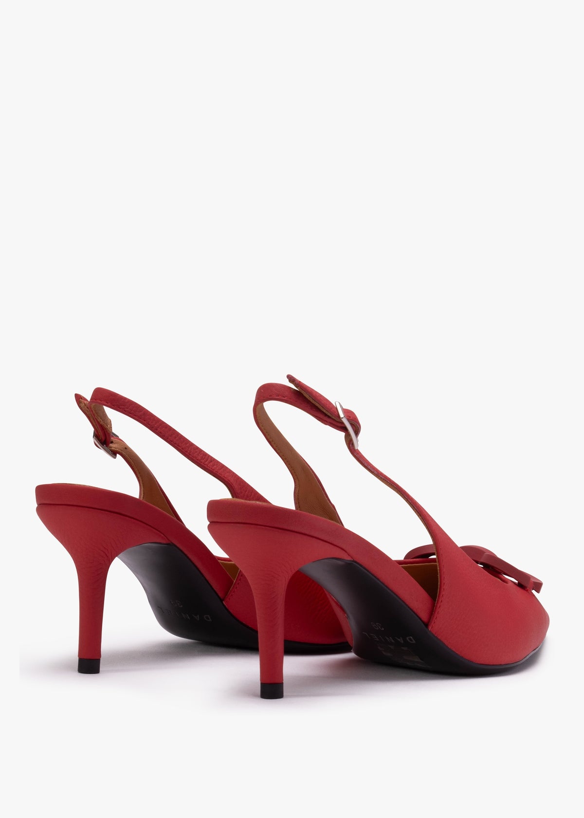 Eppie Red Leather Mid Heel Sling Back Shoes
