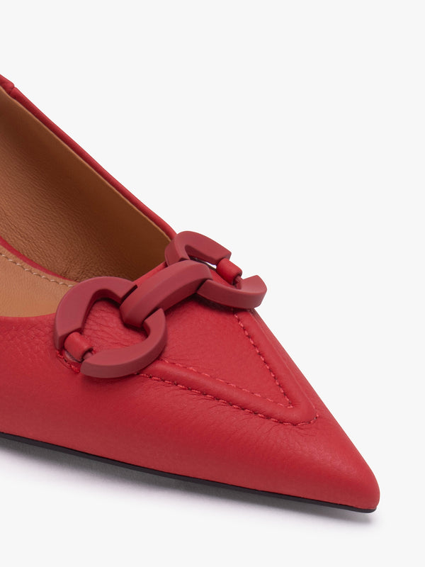 Eppie Red Leather Mid Heel Sling Back Shoes