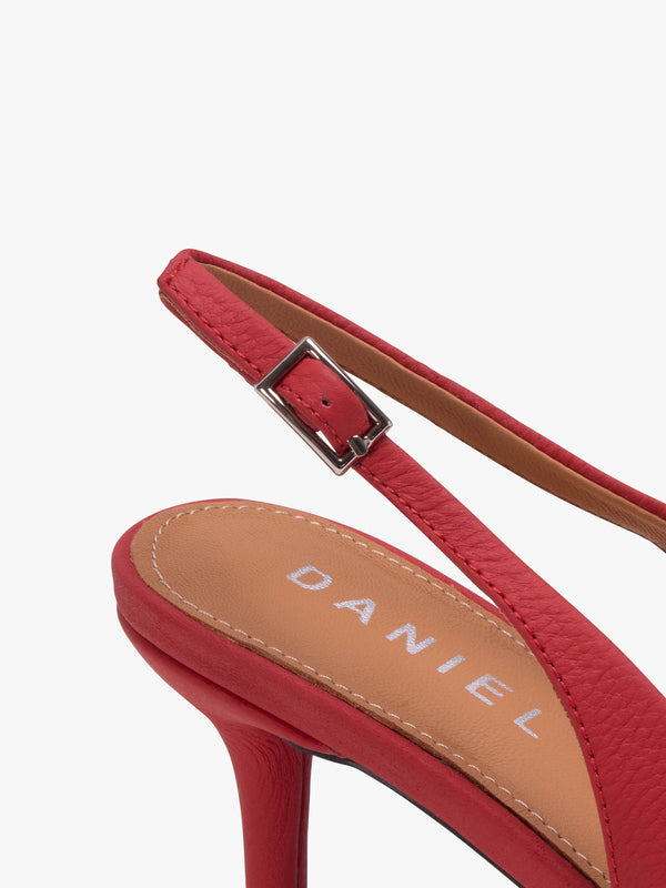 Eppie Red Leather Mid Heel Sling Back Shoes