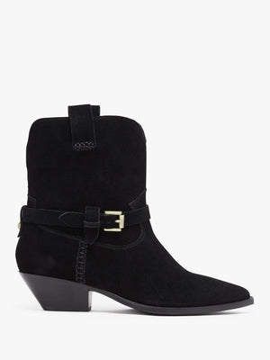 Esmena Black Suede Western Ankle Boots