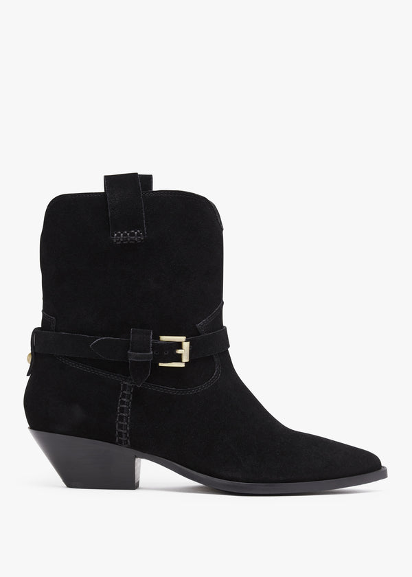 Esmena Black Suede Western Ankle Boots