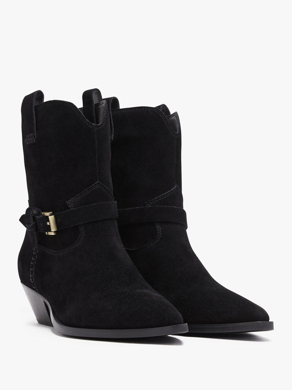 Esmena Black Suede Western Ankle Boots