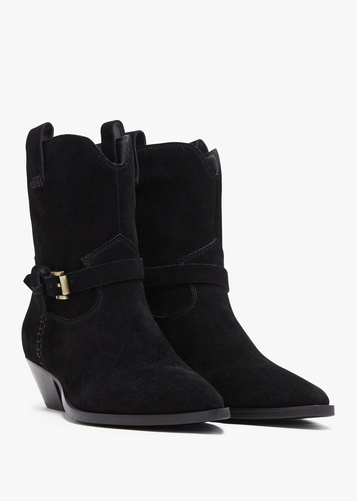 Esmena Black Suede Western Ankle Boots