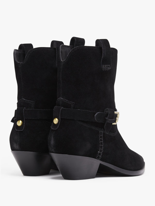 Esmena Black Suede Western Ankle Boots