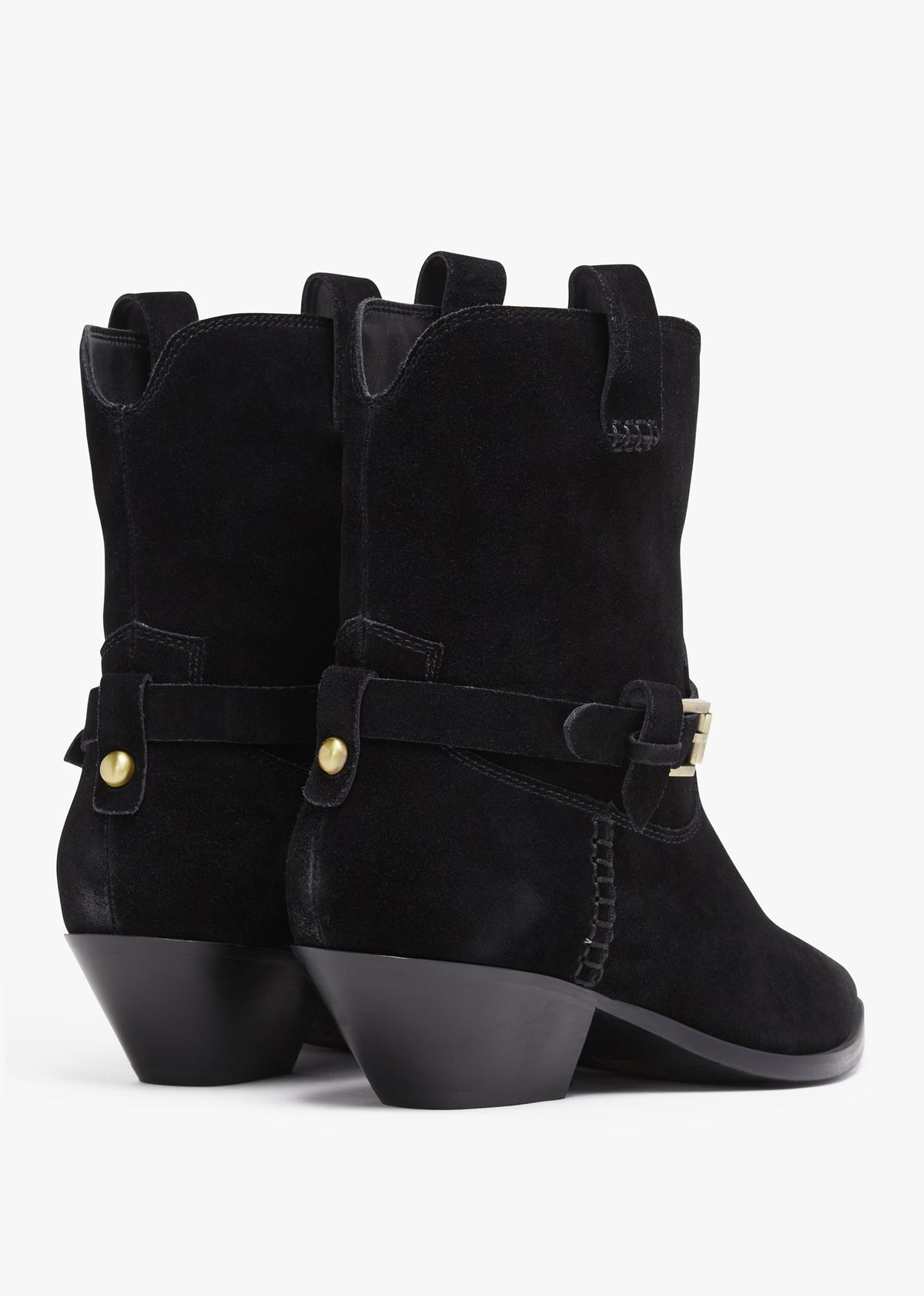 Esmena Black Suede Western Ankle Boots